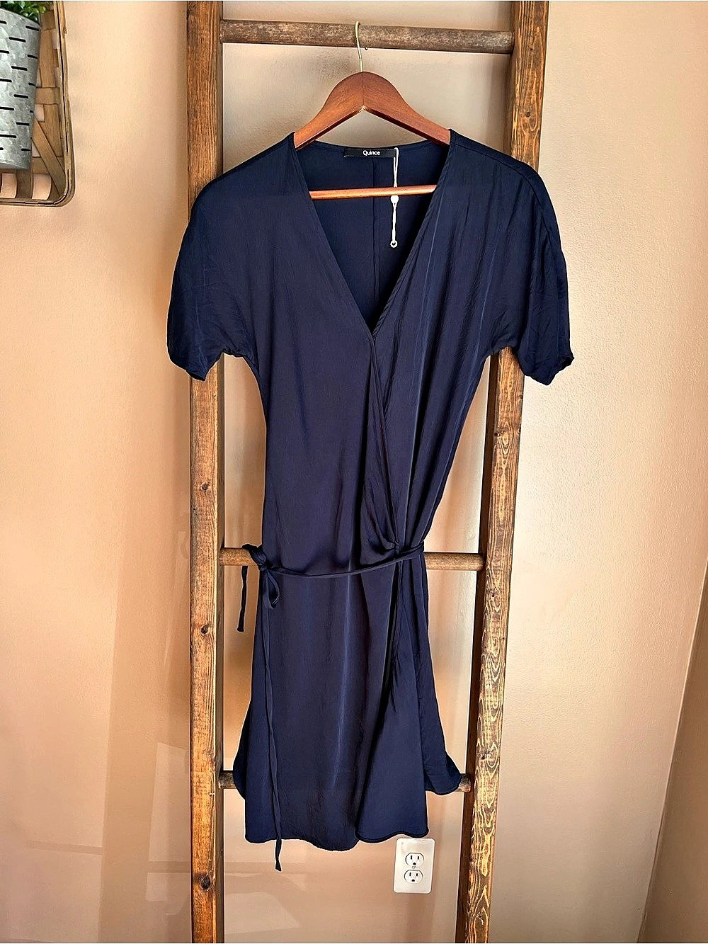 Quince Washable Silk Mini Wrap Dress Size M